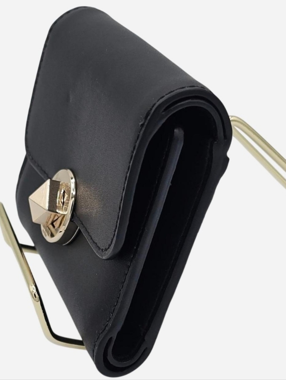 KATE SPADE  Black Leather Small Compact Tri-fold Wallet with Gold Twist Lock - Picture 3 of 8